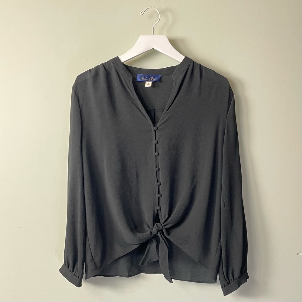Tie Front Black Blouse / Size M
